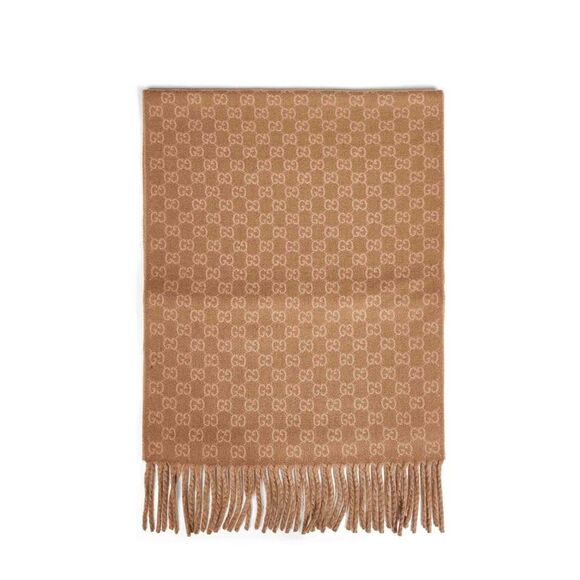 Gucci Men Camel And Beige Gg Wool And Cashmere Scarf
